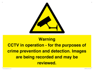 WT7855: Warning CCTV in operation - for the purposes of crime prevention and detection. Images are being recorded and may be reviewed.