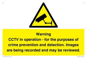 WT7855: Warning CCTV in operation - for the purposes of crime prevention and detection. Images are being recorded and may be reviewed.
