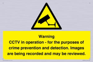 WT7855: Warning CCTV in operation - for the purposes of crime prevention and detection. Images are being recorded and may be reviewed.