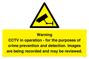 WT7855: Warning CCTV in operation - for the purposes of crime prevention and detection. Images are being recorded and may be reviewed.