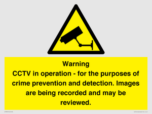 WT7855: Warning CCTV in operation - for the purposes of crime prevention and detection. Images are being recorded and may be reviewed.