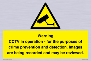 WT7855: Warning CCTV in operation - for the purposes of crime prevention and detection. Images are being recorded and may be reviewed.