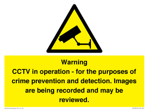 WT7855: Warning CCTV in operation - for the purposes of crime prevention and detection. Images are being recorded and may be reviewed.