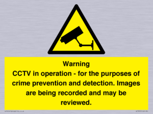 WT7855: Warning CCTV in operation - for the purposes of crime prevention and detection. Images are being recorded and may be reviewed.