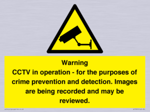 WT7855: Warning CCTV in operation - for the purposes of crime prevention and detection. Images are being recorded and may be reviewed.