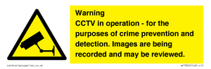 WT7855: Warning CCTV in operation - for the purposes of crime prevention and detection. Images are being recorded and may be reviewed.