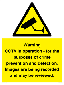 WT7855: Warning CCTV in operation - for the purposes of crime prevention and detection. Images are being recorded and may be reviewed.
