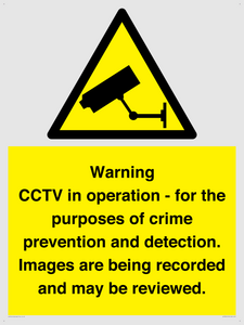 WT7855: Warning CCTV in operation - for the purposes of crime prevention and detection. Images are being recorded and may be reviewed.