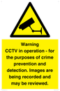 WT7855: Warning CCTV in operation - for the purposes of crime prevention and detection. Images are being recorded and may be reviewed.