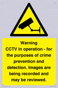 WT7855: Warning CCTV in operation - for the purposes of crime prevention and detection. Images are being recorded and may be reviewed.