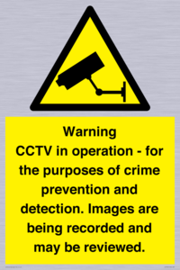 WT7855: Warning CCTV in operation - for the purposes of crime prevention and detection. Images are being recorded and may be reviewed.