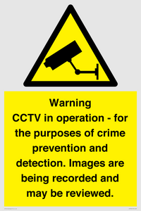 WT7855: Warning CCTV in operation - for the purposes of crime prevention and detection. Images are being recorded and may be reviewed.