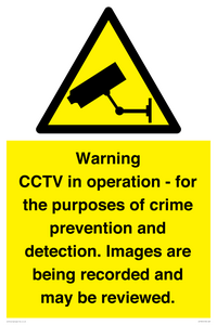 WT7855: Warning CCTV in operation - for the purposes of crime prevention and detection. Images are being recorded and may be reviewed.
