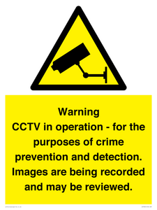 WT7855: Warning CCTV in operation - for the purposes of crime prevention and detection. Images are being recorded and may be reviewed.