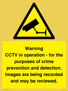 WT7855: Warning CCTV in operation - for the purposes of crime prevention and detection. Images are being recorded and may be reviewed.