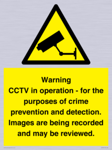 WT7855: Warning CCTV in operation - for the purposes of crime prevention and detection. Images are being recorded and may be reviewed.
