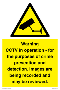 WT7855: Warning CCTV in operation - for the purposes of crime prevention and detection. Images are being recorded and may be reviewed.