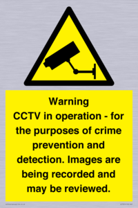 WT7855: Warning CCTV in operation - for the purposes of crime prevention and detection. Images are being recorded and may be reviewed.