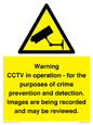 WT7855: Warning CCTV in operation - for the purposes of crime prevention and detection. Images are being recorded and may be reviewed.