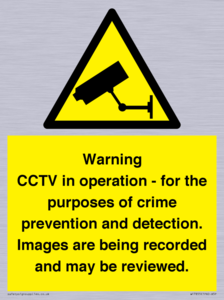 WT7855: Warning CCTV in operation - for the purposes of crime prevention and detection. Images are being recorded and may be reviewed.