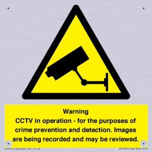 WT7855: Warning CCTV in operation - for the purposes of crime prevention and detection. Images are being recorded and may be reviewed.