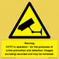 WT7855: Warning CCTV in operation - for the purposes of crime prevention and detection. Images are being recorded and may be reviewed.