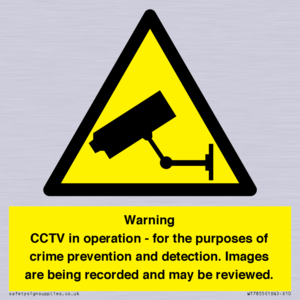 WT7855: Warning CCTV in operation - for the purposes of crime prevention and detection. Images are being recorded and may be reviewed.