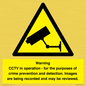 WT7855: Warning CCTV in operation - for the purposes of crime prevention and detection. Images are being recorded and may be reviewed.