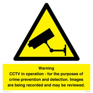 WT7855: Warning CCTV in operation - for the purposes of crime prevention and detection. Images are being recorded and may be reviewed.