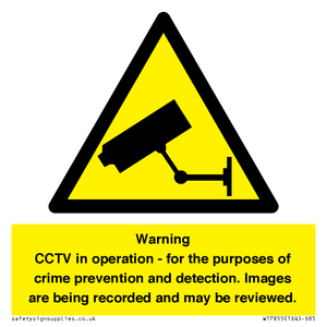 WT7855: Warning CCTV in operation - for the purposes of crime prevention and detection. Images are being recorded and may be reviewed.