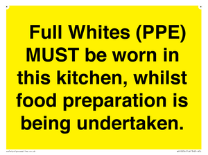 WV10254:  Full Whites (PPE) MUST be worn in this kitchen, whilst food preparation is being undertaken.