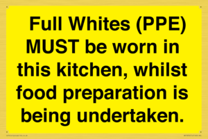 WV10254:  Full Whites (PPE) MUST be worn in this kitchen, whilst food preparation is being undertaken.