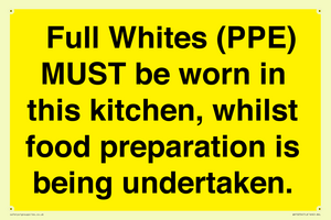 WV10254:  Full Whites (PPE) MUST be worn in this kitchen, whilst food preparation is being undertaken.