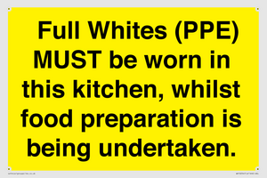 WV10254:  Full Whites (PPE) MUST be worn in this kitchen, whilst food preparation is being undertaken.