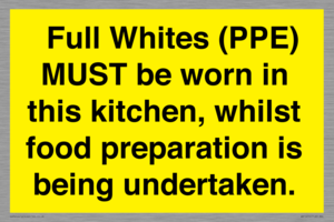 WV10254:  Full Whites (PPE) MUST be worn in this kitchen, whilst food preparation is being undertaken.