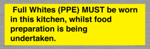WV10254:  Full Whites (PPE) MUST be worn in this kitchen, whilst food preparation is being undertaken.