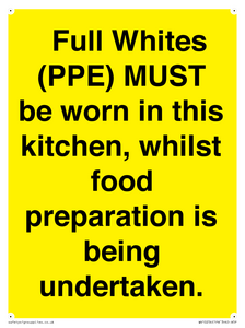 WV10254:  Full Whites (PPE) MUST be worn in this kitchen, whilst food preparation is being undertaken.