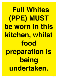 WV10254:  Full Whites (PPE) MUST be worn in this kitchen, whilst food preparation is being undertaken.