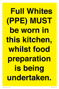 WV10254:  Full Whites (PPE) MUST be worn in this kitchen, whilst food preparation is being undertaken.