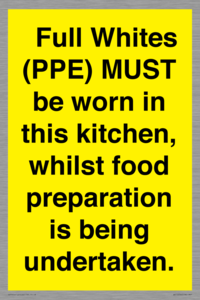 WV10254:  Full Whites (PPE) MUST be worn in this kitchen, whilst food preparation is being undertaken.