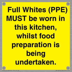 WV10254:  Full Whites (PPE) MUST be worn in this kitchen, whilst food preparation is being undertaken.