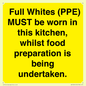 WV10254:  Full Whites (PPE) MUST be worn in this kitchen, whilst food preparation is being undertaken.