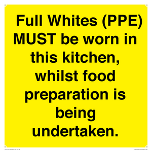 WV10254:  Full Whites (PPE) MUST be worn in this kitchen, whilst food preparation is being undertaken.