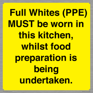 WV10254:  Full Whites (PPE) MUST be worn in this kitchen, whilst food preparation is being undertaken.