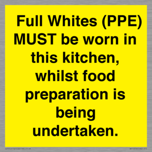 WV10254:  Full Whites (PPE) MUST be worn in this kitchen, whilst food preparation is being undertaken.
