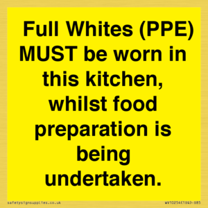 WV10254:  Full Whites (PPE) MUST be worn in this kitchen, whilst food preparation is being undertaken.