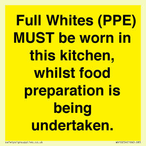 WV10254:  Full Whites (PPE) MUST be worn in this kitchen, whilst food preparation is being undertaken.