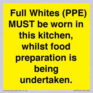 WV10254:  Full Whites (PPE) MUST be worn in this kitchen, whilst food preparation is being undertaken.