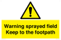 WV12031: Warning sprayed field Keep to the footpath