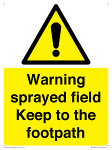 WV12031: Warning sprayed field Keep to the footpath